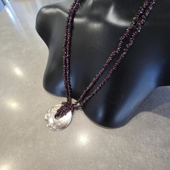 Women's Purple Beads Statement Necklace w/Donut Hole M-O-P Shell Pendant - Picture 4 of 14